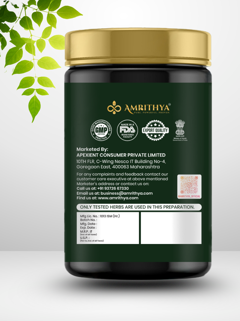 ayurvedic anti-aging, anti-wrinkle supplement Ageless-U bottle back side - Amrithya