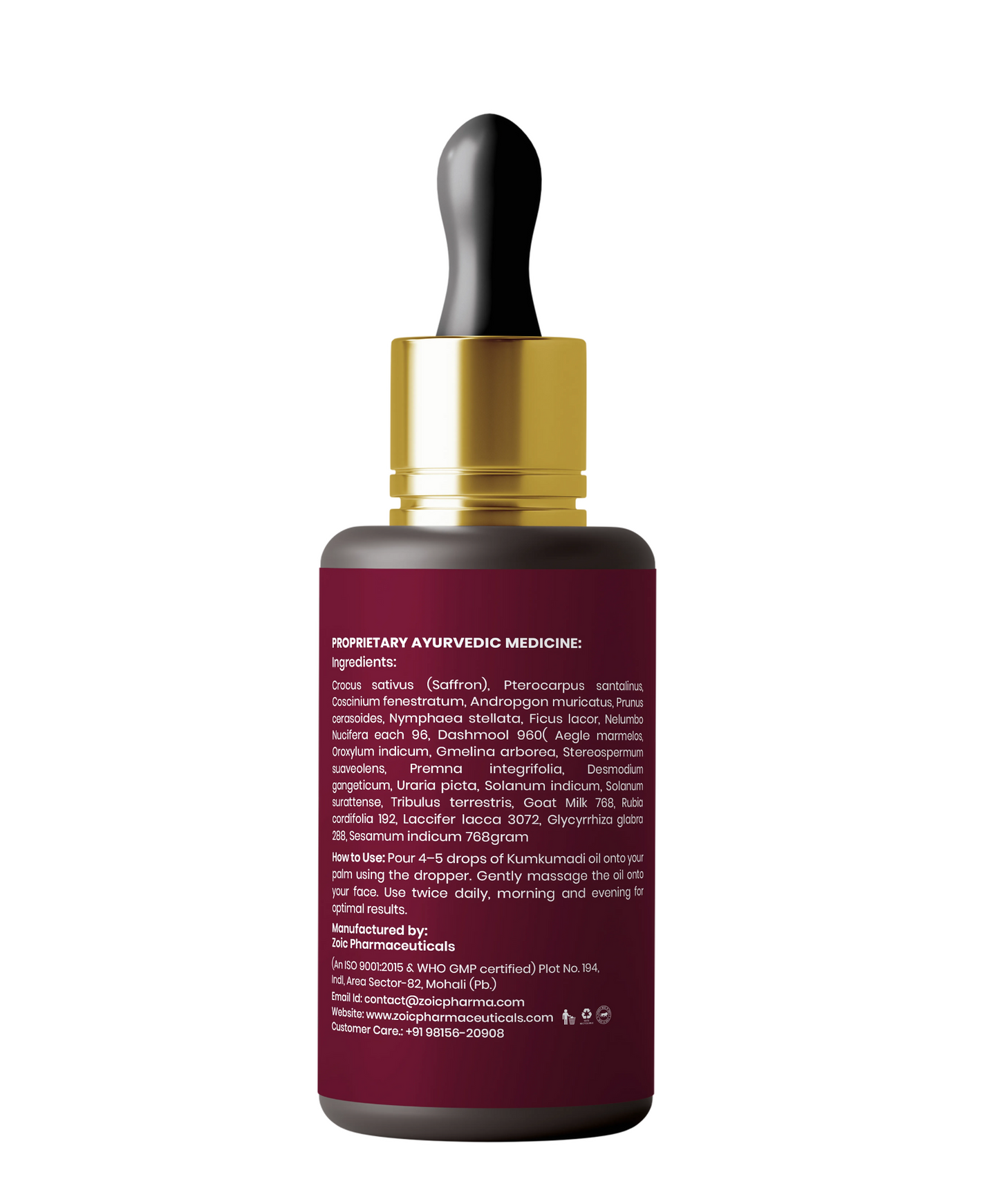 Kumkumadi Glow Elixir - Ingredient written on bottle