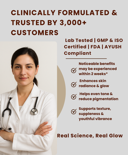 Clinically formulated Kumkumadi Glow Elixir body oil trusted by 3,000+ customers, enhances skin radiance, reduces pigmentation, and supports youthful glow.